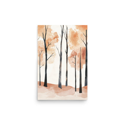 Whispers of Autumn: Minimalist Watercolor of an Autumn Forest