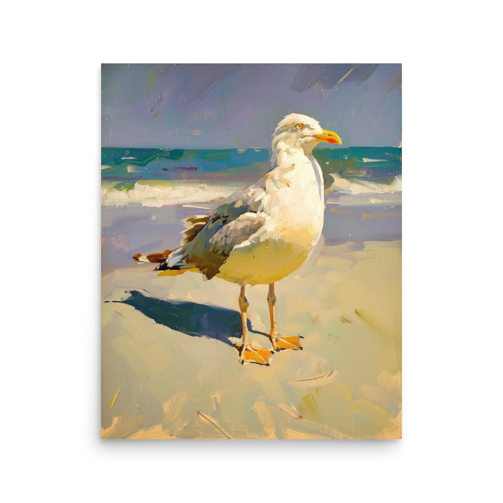 Coastal Observer: Seagull Portrait on Sandy Shores