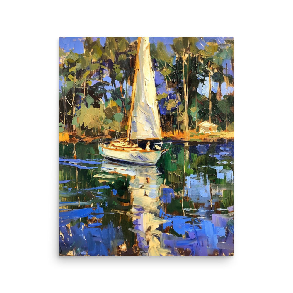 Lakeside Repose: Sailboat Amidst Tranquil Waters