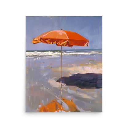 Seaside Shade: Solitary Orange Umbrella on the Beach