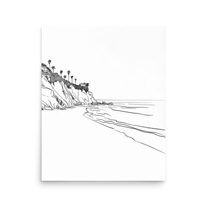 Secluded Beach Cove - California Shoreline - Elegant Black and White Art