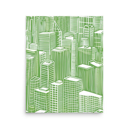 Verdant Urban Labyrinth - Green and White Chicago Skyline Art