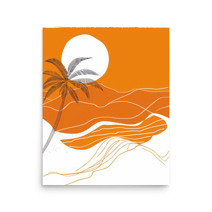 Sunkissed Solitude - Orange Sunset and Palm Silhouette Art