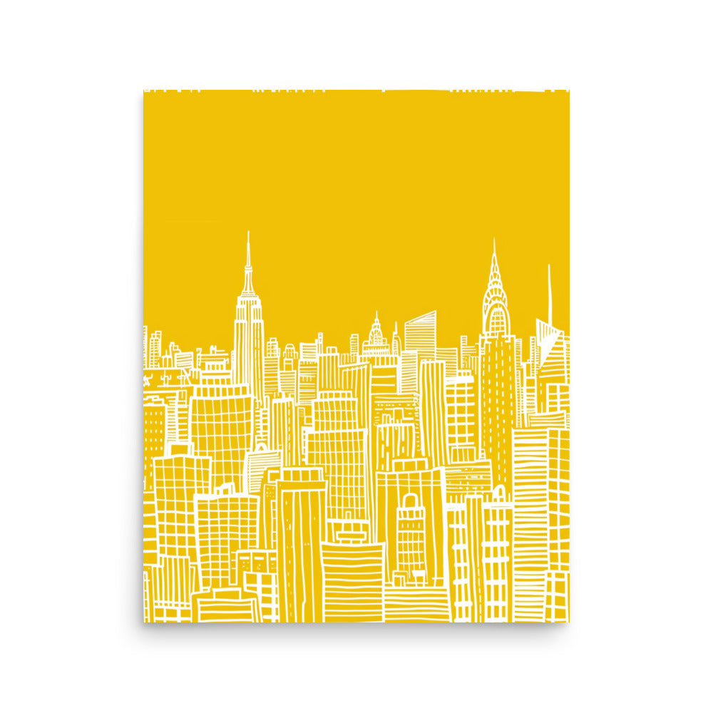 Urban Sunshine - Yellow and White New York City Skyline Line Art