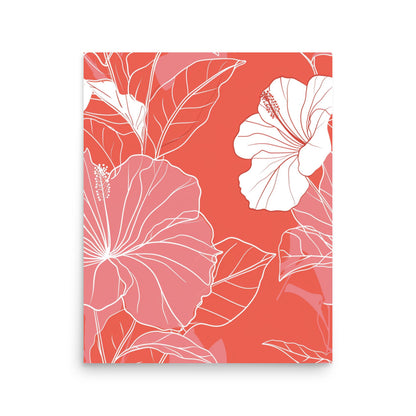 Coral Elegance - Pink and White Hibiscus Line Art