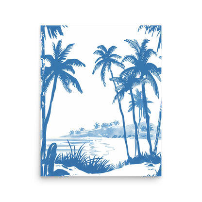 Azure Palm Serenade - Blue Tone Tropical Beach Line Art