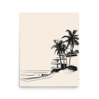 Modern Beachside Oasis - Minimalist Palm and Architecture Line Art