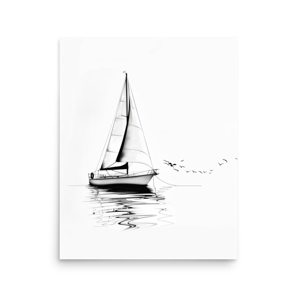 Sailing Serenity - Minimalist Sailboat on Calm Waters Line Drawing