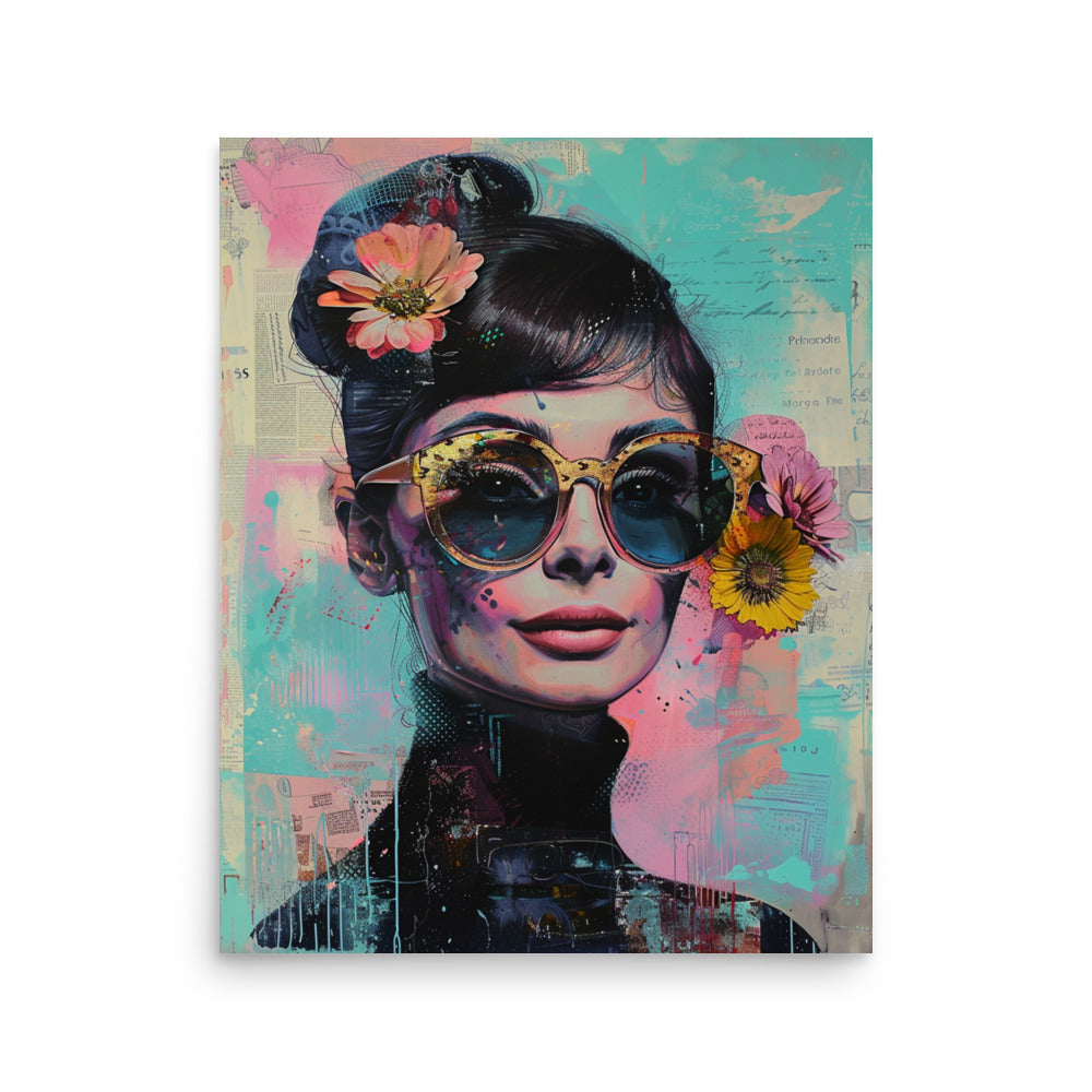 Modern Audrey Hepburn Portrait in Pastel Colors