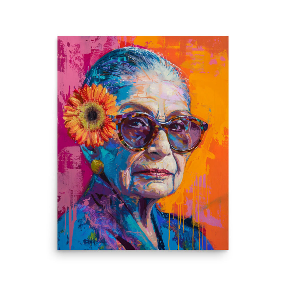 Vibrant Ruth Bader Ginsburg Portrait with Sunflower