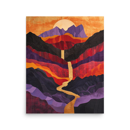 Vibrant Desert Landscape Art: Red and Purple Paper Cut Masterpiece