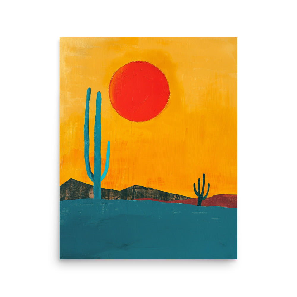 Mid-Century Desert Art: Simplistic Sunset Scene