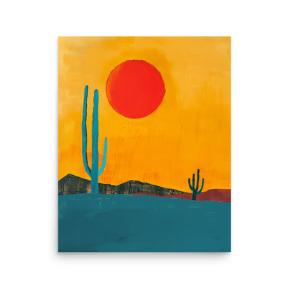 Mid-Century Desert Art: Simplistic Sunset Scene