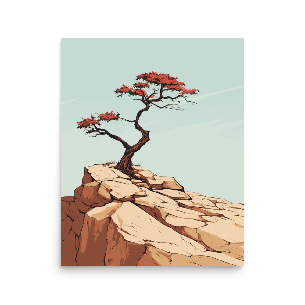 Solitary Tree on Cliff: Minimalist Artwork of Nature’s Resilience