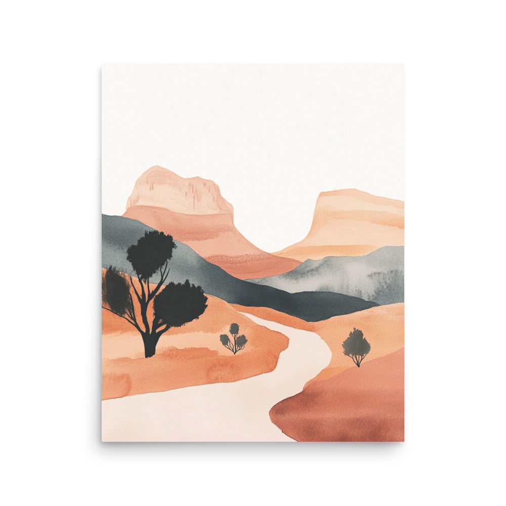 Desert Elegance – Minimalist Watercolor of Moab's Landscape