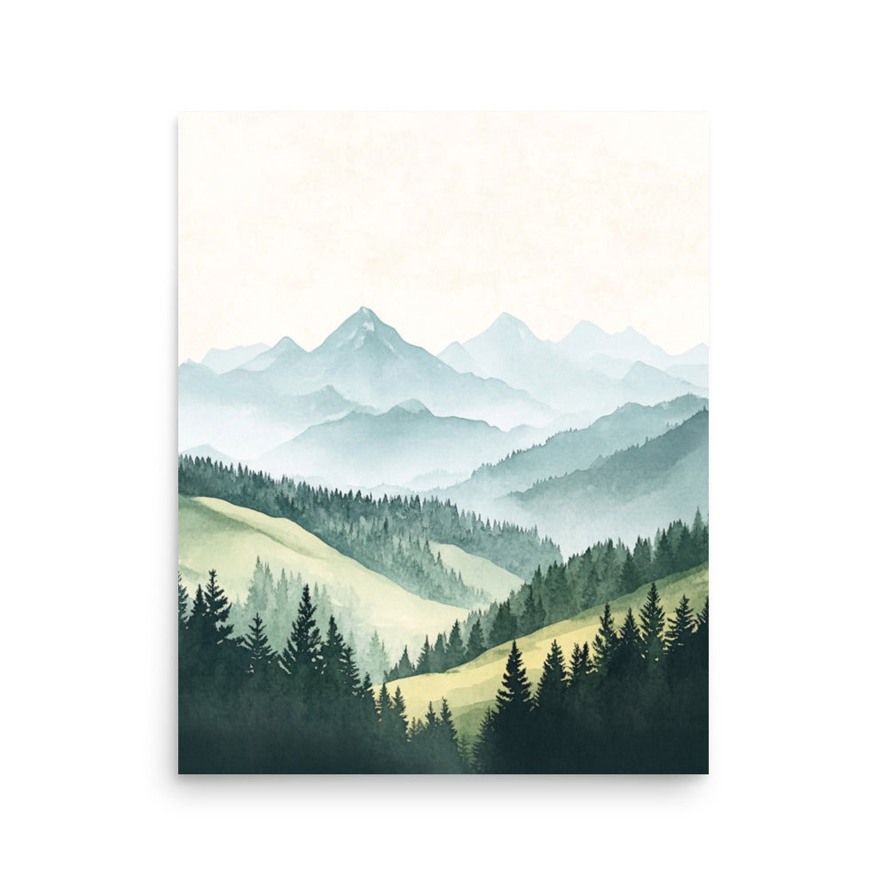 Majestic Swiss Alps – Minimalist Watercolor Landscape