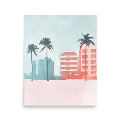 Sunset Skyline – Minimalist Miami Beach Watercolor Art