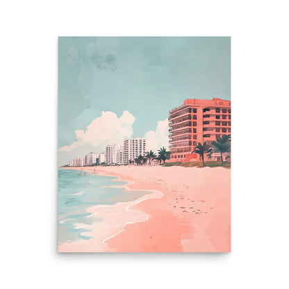 Blush Beachfront – Minimalist Miami Beach Watercolor Print