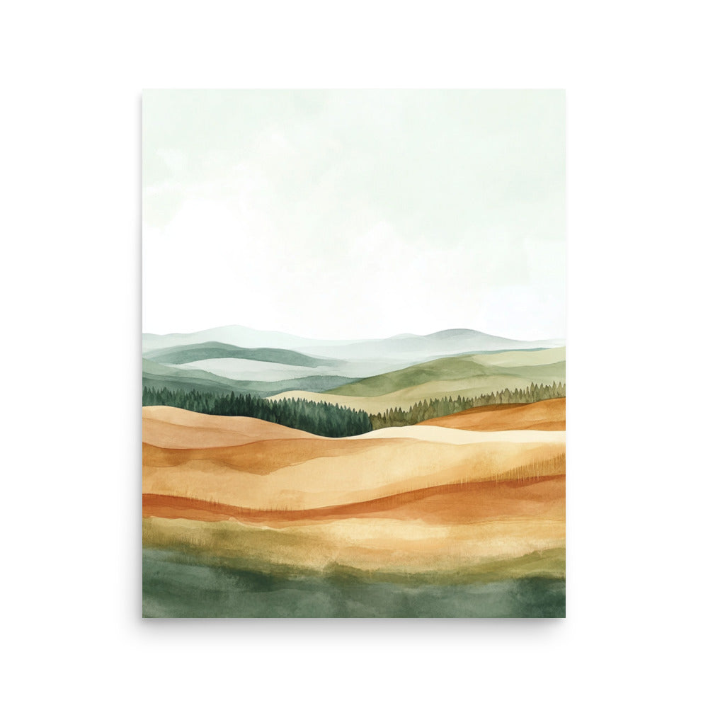 Scottish Rolling Hills – Minimalist Watercolor Landscape Art Print