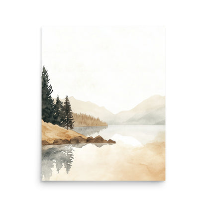 Whispers of Stillness: Watercolor Reflection of a Tranquil Lakeside