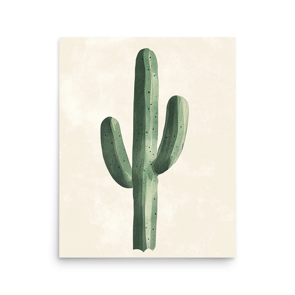 Desert Solitude: Minimalist Watercolor of a Lone Cactus