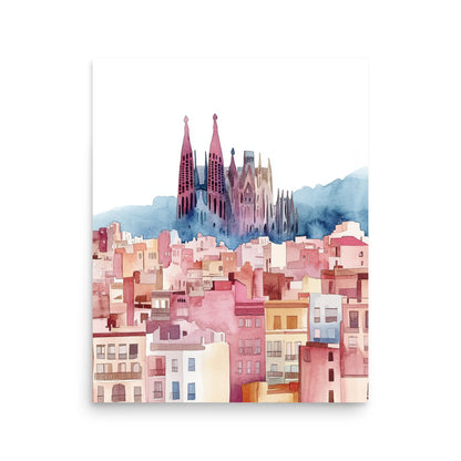 Barcelona Dreamscape: Watercolor of Sagrada Família and Cityscape