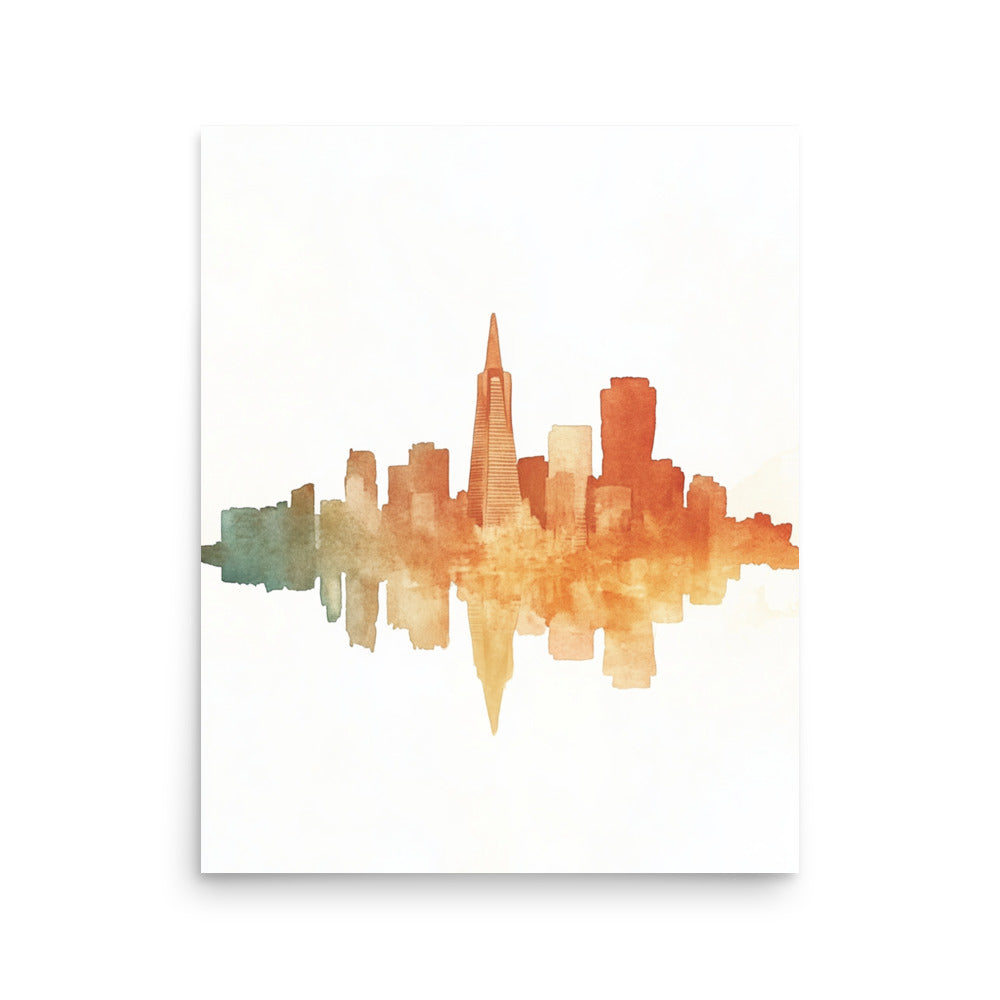 Golden Hues: Minimalist Watercolor of the San Francisco Skyline