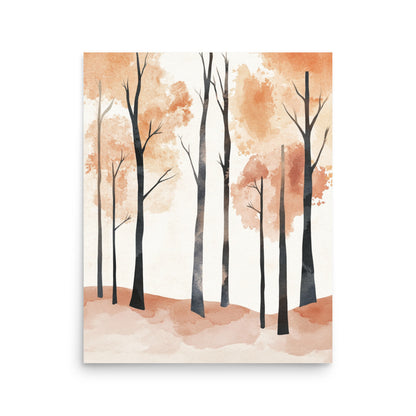 Whispers of Autumn: Minimalist Watercolor of an Autumn Forest