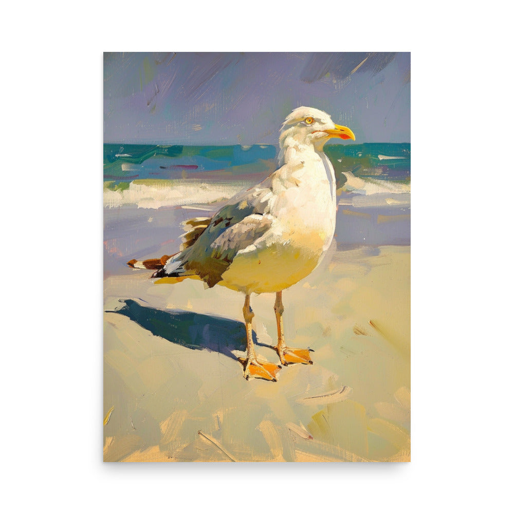 Coastal Observer: Seagull Portrait on Sandy Shores