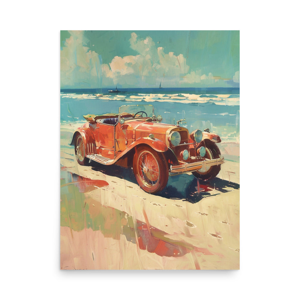 Vintage Elegance on Shores: Classic Car by the Sea