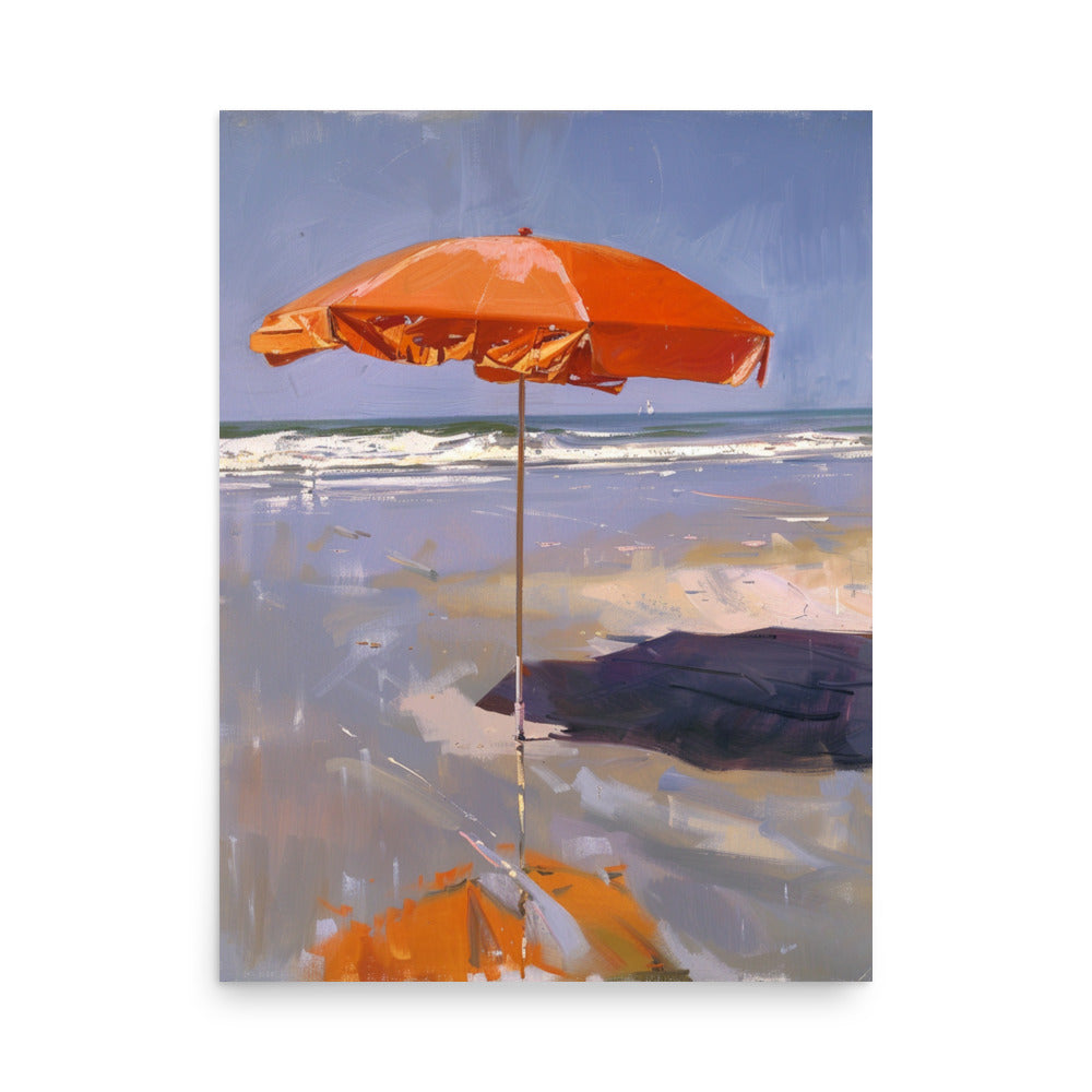 Seaside Shade: Solitary Orange Umbrella on the Beach