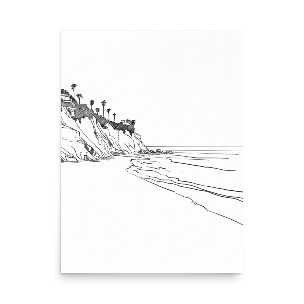 Secluded Beach Cove - California Shoreline - Elegant Black and White Art