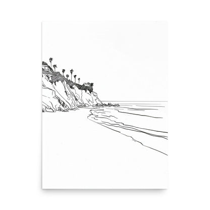 Secluded Beach Cove - California Shoreline - Elegant Black and White Art