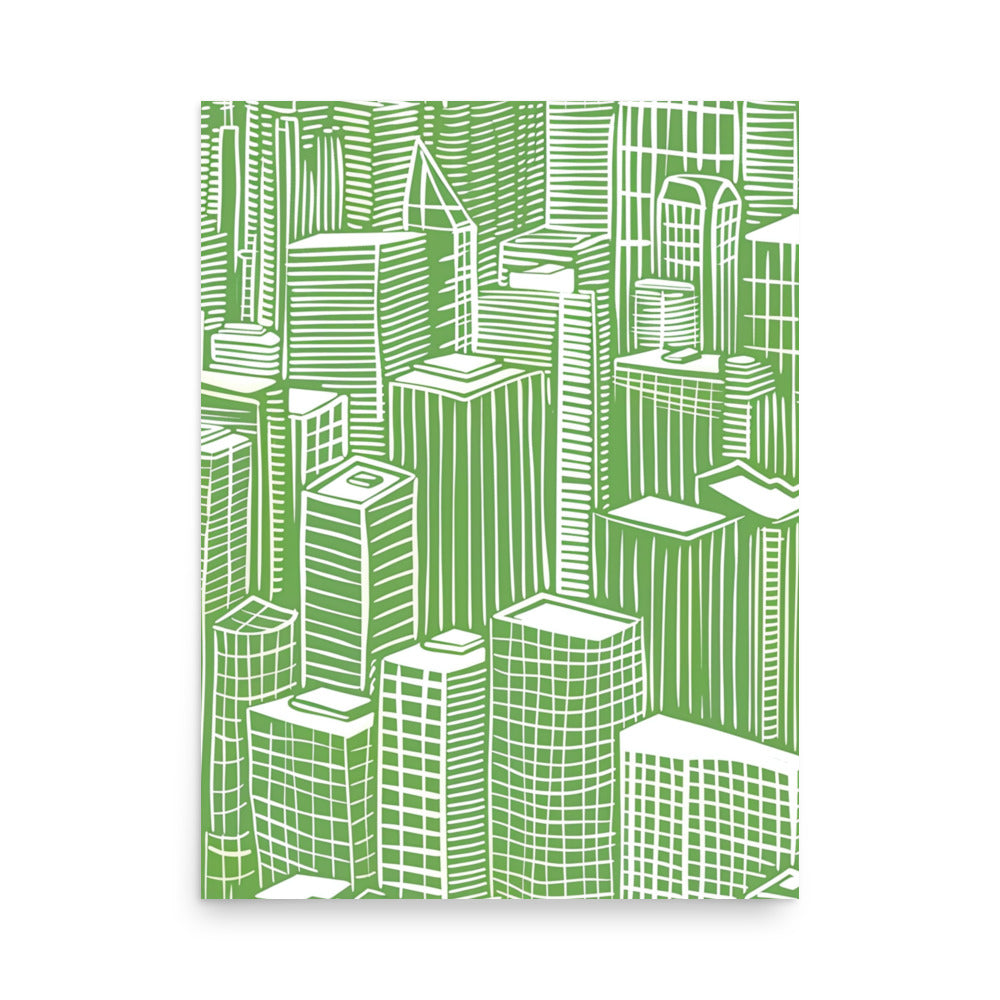 Verdant Urban Labyrinth - Green and White Chicago Skyline Art