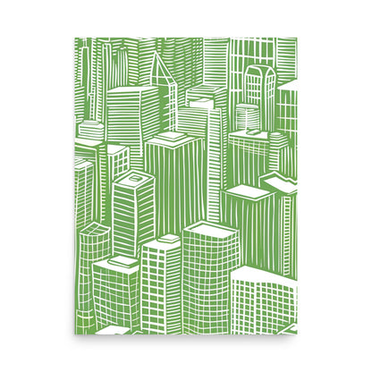 Verdant Urban Labyrinth - Green and White Chicago Skyline Art