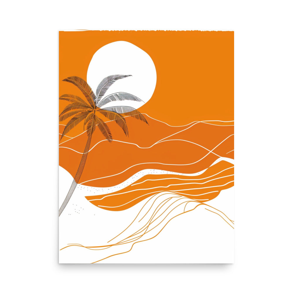 Sunkissed Solitude - Orange Sunset and Palm Silhouette Art