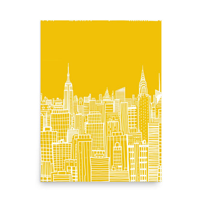 Urban Sunshine - Yellow and White New York City Skyline Line Art