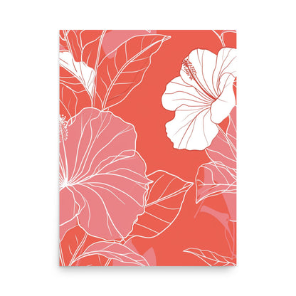 Coral Elegance - Pink and White Hibiscus Line Art