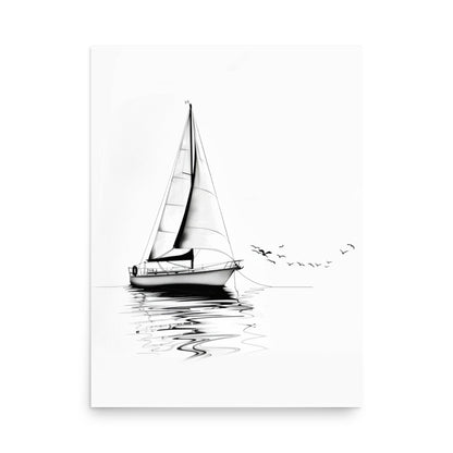 Sailing Serenity - Minimalist Sailboat on Calm Waters Line Drawing