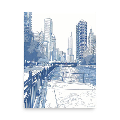 Urban Elegance: Monochromatic Lines of Chicago River Walk