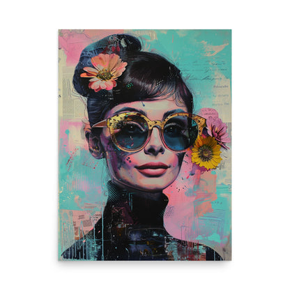 Modern Audrey Hepburn Portrait in Pastel Colors