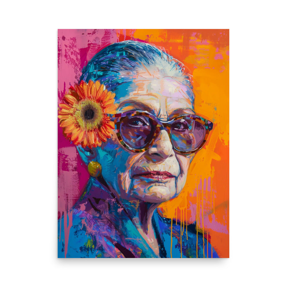 Vibrant Ruth Bader Ginsburg Portrait with Sunflower