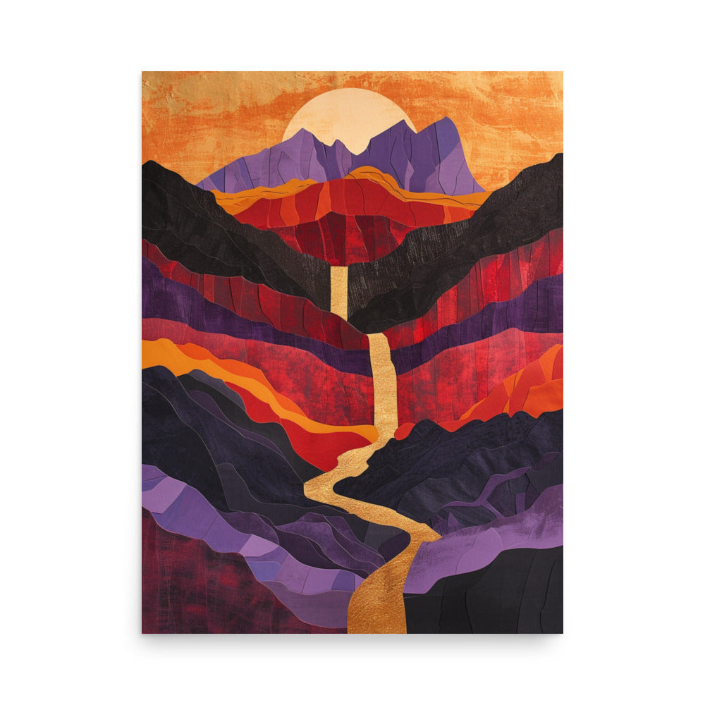 Vibrant Desert Landscape Art: Red and Purple Paper Cut Masterpiece