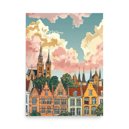 Whimsical Brugge Skyline Art: Colorful Belgian Cityscape