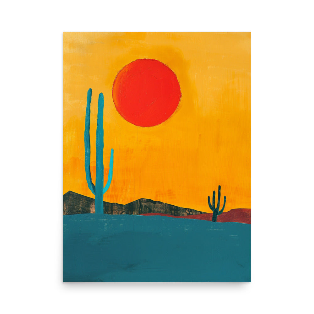 Mid-Century Desert Art: Simplistic Sunset Scene