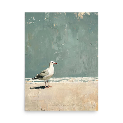 Minimalist Seagull Beach Art: Tranquil Coastal Painting