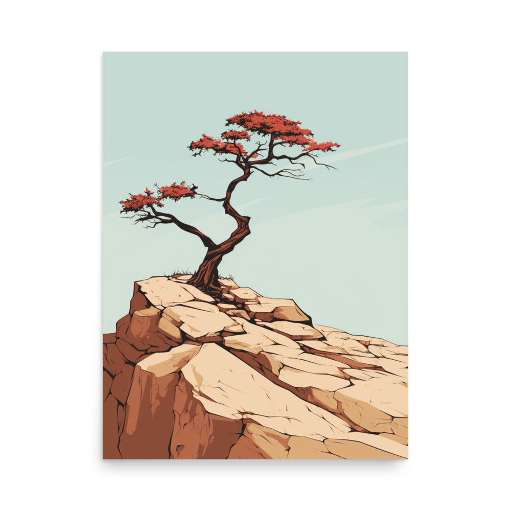 Solitary Tree on Cliff: Minimalist Artwork of Nature’s Resilience