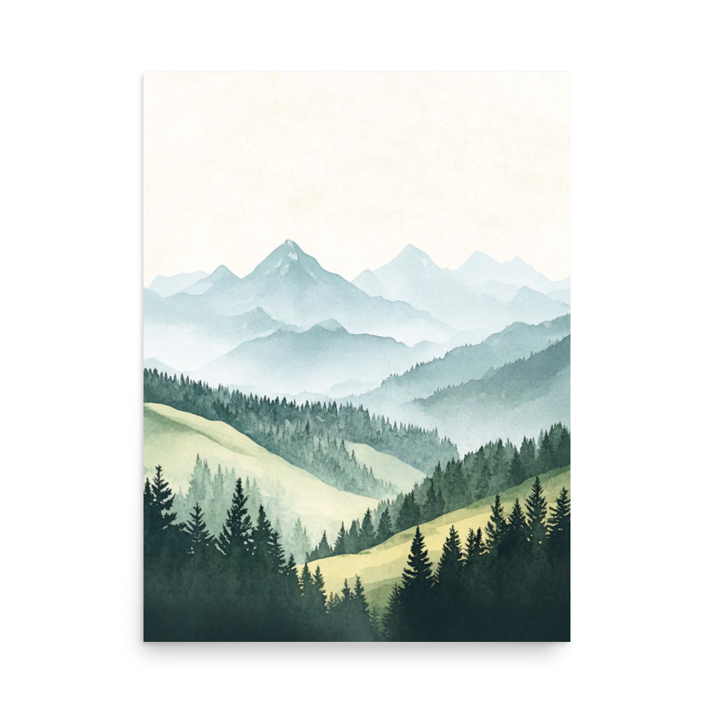 Majestic Swiss Alps – Minimalist Watercolor Landscape