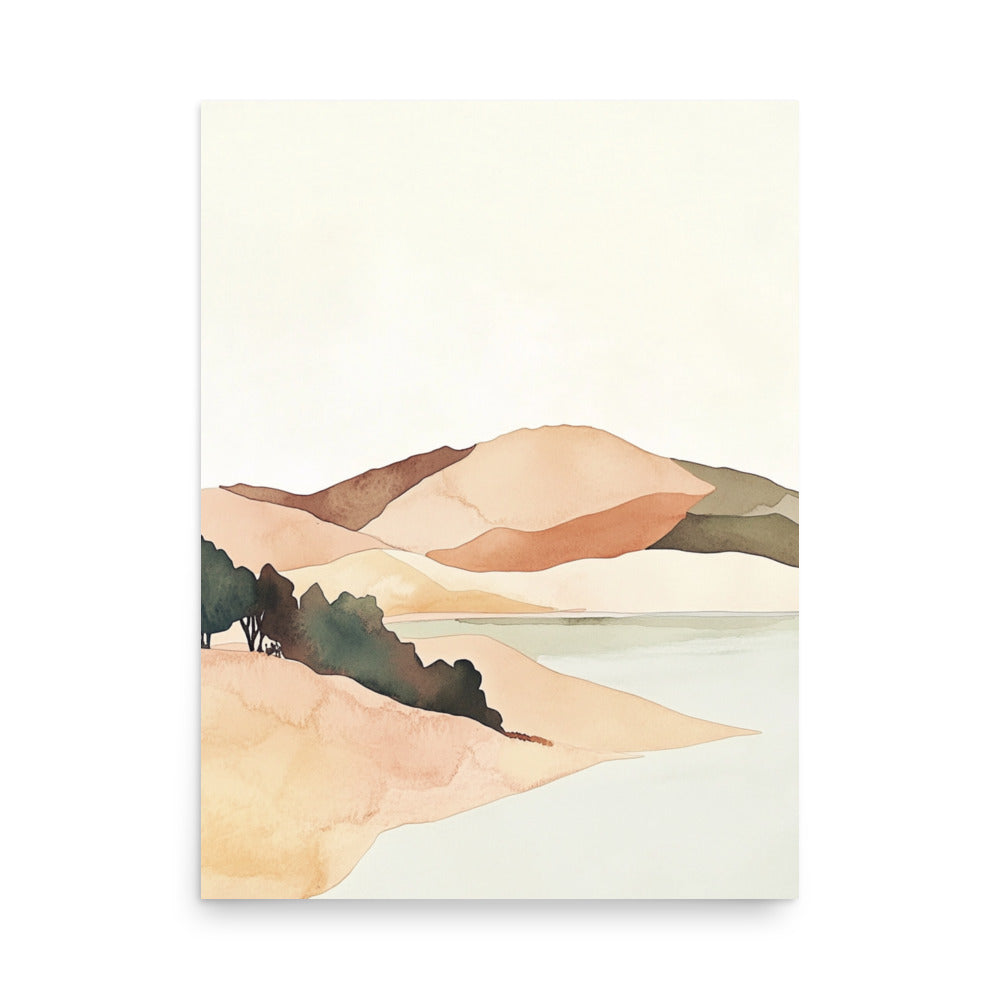 Golden California Coast – Minimalist Watercolor Art