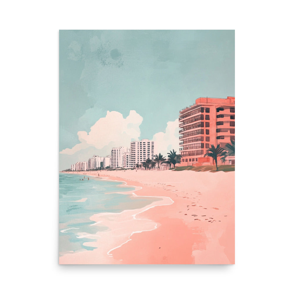 Blush Beachfront – Minimalist Miami Beach Watercolor Print